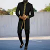 メンズトラックスーツカフタンサマーメンズスーツラウンドネック長袖トップパンツアフリカン男性伝統的な衣装ナショナルスタイル2PCS衣類セット230904