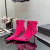 パリの女性Cagole Boot Designer Cagole Spike 9omm Sheepskin Rivet Bootsベルトバックル装飾サイドジッパー機関車セクシーなポイントファッションハイヒールブーツ