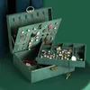 Smyckeslådor Retro Högkvalitativ sammet smycken med stor kapacitet mörkgrön färg 4 modeller 230904