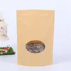 Stand Up Sacchetti di carta Kraft con finestra rotonda Confezione Kraft gialla Conservazione di alimenti secchi Frutta Tè Sacchetti di prodotti elettronici LX0056