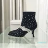 Top quality Crystal Rhinestones Ankle Boots Pointed toe Stiletto heels women's luxury designer Leather sole Booties Dress Evening shoes factory footwear Size