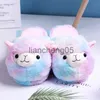 Slippers Leuke Cartoon Alpaca Huis Vrouwen Bont Slippers Winter Warm Pluche Ouder-kind Vloerglijbanen Indoor Slaapkamer Meisjes Pluizige Slippes X0905