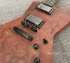 Guitarra elétrica especial grão superior cor marrom cetim finshed fireflame branco pérola incrustação peças pretas tom ponte e parar cauda