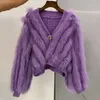 Frauen Pelz Faux Frauen Frühling Nette Echt Mantel Lange Hülse Lose Mode Kurze Strickte Weibliche Outwear Mäntel 230904