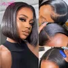 Syntetyczne peruki Wig Lurus Renda Depan Rambut Peru Bob Pendek Warna Pirang 100 Humain Tulang Untuk Wanita 230905