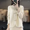 Women's Knits Cashmere Cardigan O-Neck Knitted Top Merino Wool Jacket Fashion Tassel Embroidery Bottom Sweater Autumn Winter