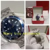 Med original Box Mens Automatic Watch Men's 41mm 300m Blue Wave Dial Professional 007 Rostfritt stålarmband Mekanisk ME225N