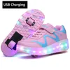 Stövlar satu dua roda usb pingisian sepatu lampu ledar rullskridskor untuk anak anak laki laki perempuan lyser upp unisex 230905