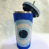 Стаканчики Bling Evil Eye Tumbler Персонализация имени Стакан со стразами Бутылки для воды из нержавеющей стали с соломинкой Термос для турецких глаз T230905