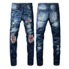 Pantalon en jean coupe ajustée pour hommes, Patch déchiré, en Denim bleu, pantalon décontracté, grande taille 28-40, taille américaine 1318