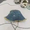 Cappelli a secchiello unisex alla moda Cappelli a tesa larga stampati con lettere a bordo ruvido giallo Ba Denim casual