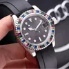 Relógios casuais originais movimentos automáticos pulseira de borracha primeira qualidade safira espelho masculino-relógio colorido diamante decoração watch285y