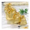 Bolsas de jóias sacos banhado a ouro gaze cetim saco de presente de natal 6x9cm 7x9cm 9x12cm 13x18cm novo 4 tamanhos moda gota entrega embalagem di otsvh