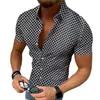 summer new shirts men's check short sleeve shirt casual large size lapel top for men button up dress chemise homme blouse218u