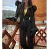 Autres articles de sport Combinaisons à capuche pour femmes d'hiver Parka coton rembourré ceintures chaudes costume de ski fermeture éclair droite survêtements décontractés 230904