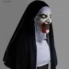 Maski imprezowe Creppy zakonnica Cosplay Horror Lateksowe maski z chustką pełną twarz hełm Halloween Dress Up Masquerade Costume Props T230905