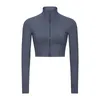 Chaqueta de Yoga para mujer, traje deportivo y de fitness para otoño e invierno, traje para correr, top deportivo con cremallera corta y cuello alto LL