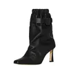 sheepskin 2024 new leather lady Boots Med heels Knight Pleated half Ankle booties women buckle zipper pillage toes pointed knee party wedding shoes size 34-43