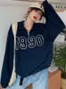 Sweats à capuche pour femmes Sweatshirts Vintage Lettres Impression Allmatch Sweat Femmes Mince Tops Surdimensionné Fermeture à glissière Jeunes Filles Streetwear Mode Coréenne Pulls 230904