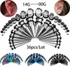 Кольца с пуговицами для пупка, 36 шт./лот, 14G-00G, ушные манометры, комплект для растяжки, конусы, заглушки, проушины, конусы и заглушки из нержавеющей стали, набор расширителей для пирсинга 230905
