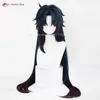 Cosplay peruks högkvalitativ honkai stjärna skena blad cosplay peruk 90 cm blå gradient röd peruk örhänge värmebeständig hår cos anime peruk peruk cap 230904