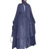 Ethnic Clothing Dubai Turkey Arab Abaya Chiffon Kimono For Women Muslim Solid Color 3 Layers Open Islamic Dresses Cardigan