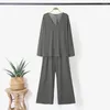 Women's Two Piece Pants 2Pcs/Set Outfits Spring Autumn Women Pockets Casual Outfit V-neck Long Sleeve Tops Elastic Waistband Wide Leg Set