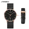 SINOBI Hommes Montres Homme D'affaires En Acier Inoxydable Maille Bande Calendrier Quartz Montre-Bracelet Simple Analogique Hommes Montre Bracelet En Cuir Set310S