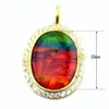 Pendentif en argent Ammolite de feu, collier en pierre de grande taille avec chaîne, bijoux pour femmes