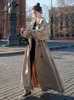 Женские тренчи в корейском стиле, свободное пальто большого размера, длинное пальто, двубортный женский плащ с поясом, ветровка, весна-осень, верхняя одежда, серый 230904