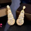 Dangle Earrings Beaqueen Luxury Dubai Gold Color Drop Long for White Cz Stones مجوهرات الزفاف مجوهرات الزفاف E542