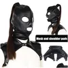 Party Masks Latex Unisex Hood Mask Sexy Pu Leather Men Women Cosplay Flirting Hair Tail Chest Belt Headgear Accessory 220618 Drop De Dh3T2