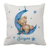 Conjuntos de ropa de cama LVYZIHO Nombre personalizado Oso durmiente Juego de cuna azul Dormir en la luna Regalo de baby shower 230905