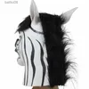 Party Masks Latex Full Head Zebra Mask Halloween Fancy Dress Party Animal Cosplay Carnival Costume Accessories T230905