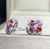 Orecchini a bottone con zaffiro naturale o orecchino a forma di fiore di tormalina 925 gioielli in argento sterling fine 0,35 ct 8 pezzi di pietre preziose J8052101