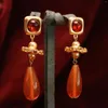 Boucles d'oreilles à dos Vintage, mode avancée, sens du verre Orange, aiguille en argent, pendentif goutte, Clip d'oreille de tempérament