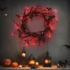 Other Event Party Supplies Halloween Bat Black Branch Wreaths With Red LED Light 45CM Wreaths For Doors Window Flower Garland Halloween Home Decoration 230905