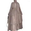 Abbigliamento etnico Dubai Turchia Arabo Abaya Kimono in chiffon per le donne Musulmane Tinta unita 3 strati Abiti islamici aperti Cardigan