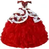 Mexikansk röd quinceanera 2023 Organza ruffles bollklänning Big Bow prom xv para de 15 födelsedagsfestklänning korsett vestidos sweet 16 klänningar 328 328