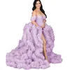 Ganska persikarosa fluffiga tyllmoderskapsklänningar från axel älskling puffiga graviditetsklänningar för fotografering front slits