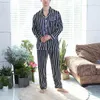 Homens sleepwear homens listra manga longa nightwear lapela bolso roupa interior ultra-fino conjunto de pijama de seda respirável casual homewear