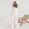 Women's Sleepwear Women Satin Pajama Set Elegent Glossy Loungewear Silk-like Long Sleeve Robe & Loose Pants Nightwear Ladies Homewear