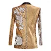 Men's Suits Light Gold Sequin One Button Shawl Collar Suit Jacket Men Bling Glitter Nightclub Prom DJ Blazer Wedding