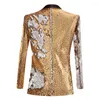 Costumes pour hommes paillettes or clair un bouton col châle veste de costume hommes Bling paillettes discothèque bal DJ Blazer mariage