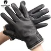 Five Fingers Gloves Winter Black Genuine Leather Men's gloves Keep warm men's winter gloves simple deerskin men's leather gloves-8011A 230906