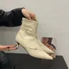 Inverno nova marca feminina tornozelo bota moda dedo do pé apontado volta zíper senhoras bota curta fina vestido de salto baixo bombas para meninas sapatos