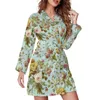 Dames Nachtkleding Stijlvolle Barokke Bloemen Pyjama Gewaad Dames Vintage Roze Rozen Kamer Lange Mouw V-hals Print Pyjama Gewaden Retro Jurk