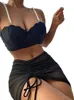 Abiti da lavoro Y2K 3 pezzi Set per le donne Hip Wrap Lace-up Gonne Perle Reggiseno femminile Bretelle sexy Costume da bagno 2023 Estate