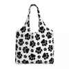 Shopping Bags Pet Dog Black Pattern Grocery Kawaii Printing Canvas Shopper Tote Shoulder Bag Big Capacity Durable Handbag