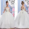2020 Tüll Arabisch Blumenmädchenkleider für Hochzeit Sheer Neck Vintage Perlen Kinderfestzug Kleider Schöne Blumenmädchen Hochzeit Dr2924